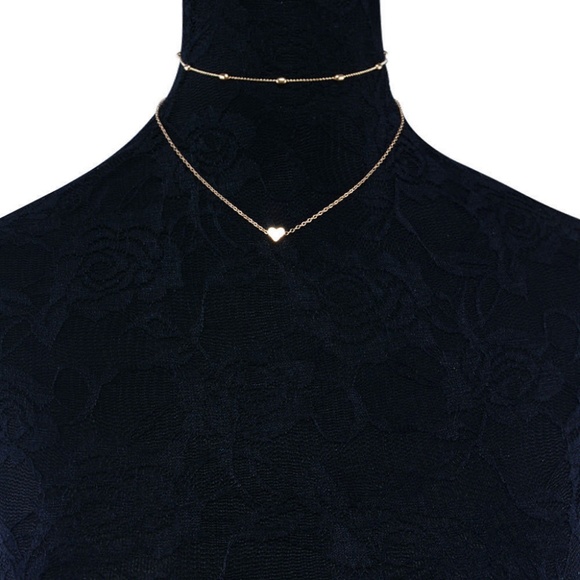 Gold Heart Ball Chain Choker Necklace Set - Picture 2 of 6